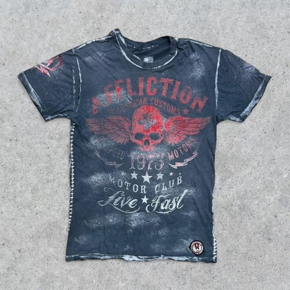 Y2K Affliction Grunge Wings and Skull Short Sleeve T Shirt